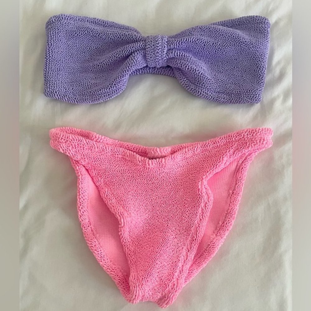 NWT Hunza G Jean Bikini Swimsuit Set Lilac Purple Bubblegum Pink One Size